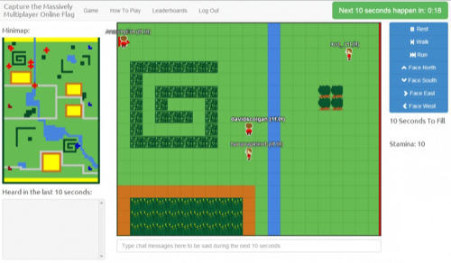 Capture the Massively Multiplayer Online Flag! A Real Time Turn Based game that happens in increments of 10 seconds.