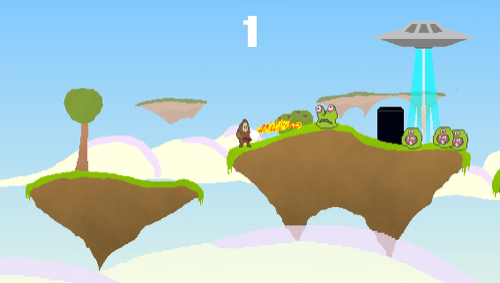 caveman defending his cave from aliens while monoliths drop down from the sky