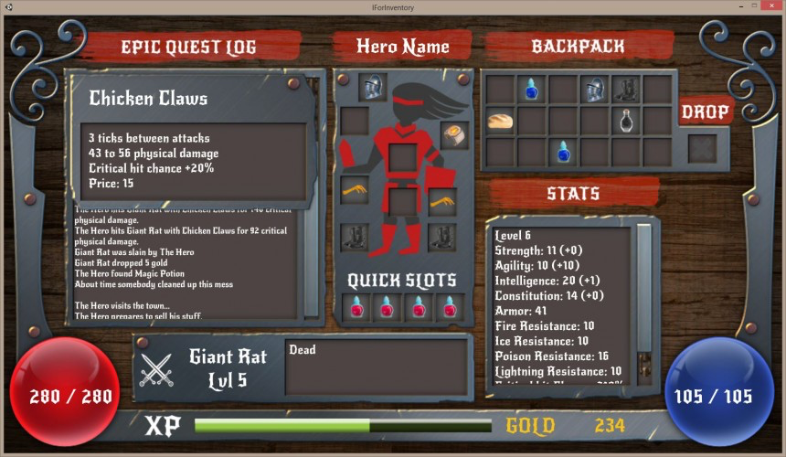 Press i for inventory