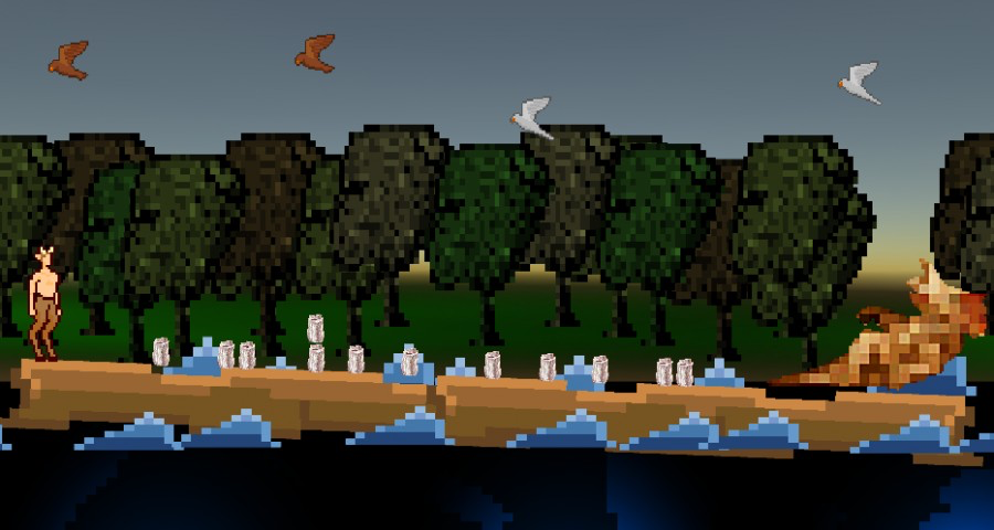 Dino & Satyr on a log