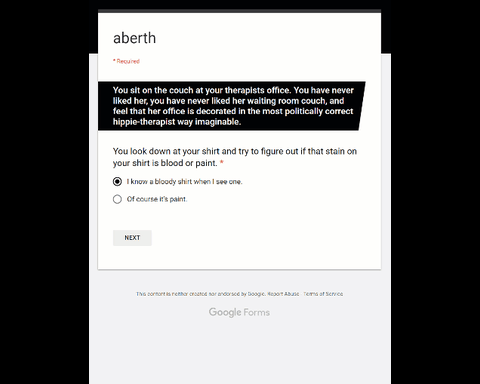 aberth: simple text based choose your own adventure