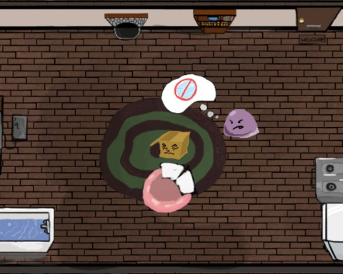 Needy Slime in a cozy house.