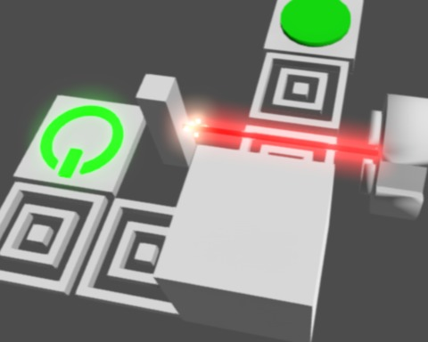A puzzle with a cube and lazers