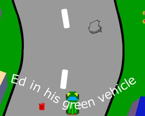 Ed in his green vehicle
