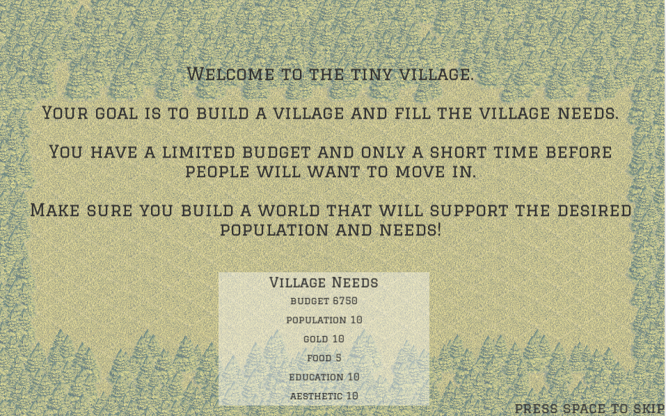 The Tiny Village Info Screen